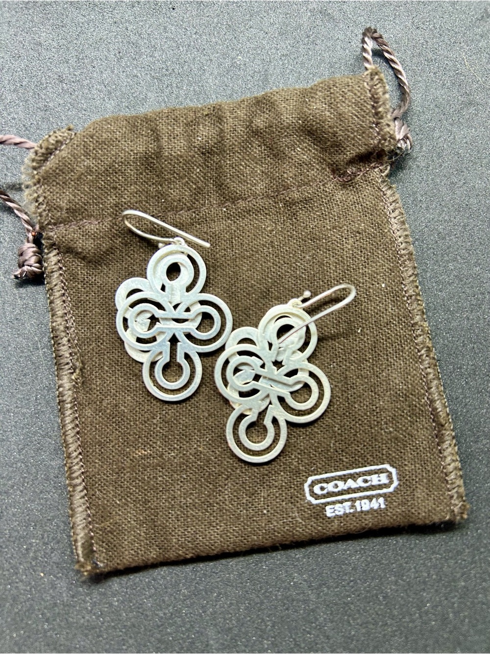 Coach Sterling Silver Logo “C”s  Drop Earrings
